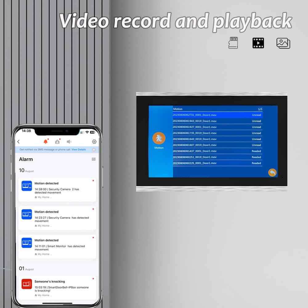 ANJIELO SMART HOME TUYA Video Doorbell Intercom(Wired), 1080P Video Doorbell Camera with 10" Touch Screen Monitor,Support Motion Detection, Multiple Unlocking Methods, 2 Cameras