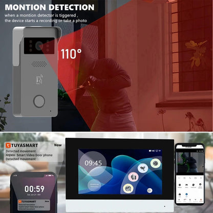Anjielo Smart Home WiFi Video Doorbell Camera,Wired Video Intercom System, 7 Inches Monitor,HD Smart Video Door Bell with Camera,PIR Motion Detection Night Vision 2-Way Audio Support SD Card