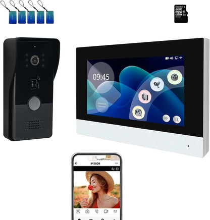 Anjielo Smart Home WiFi Video Doorbell Camera,Wired Video Intercom System, 7 Inches Monitor,HD Smart Video Door Bell with Camera,PIR Motion Detection Night Vision 2-Way Audio Support SD Card