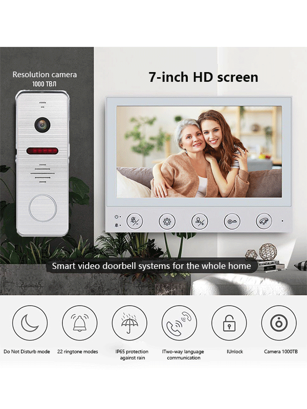 Anjielo Smart Home Video Intercom Systems 7-inch Display Monitor AHD Infrared Night Vision and Wide-angle Vision