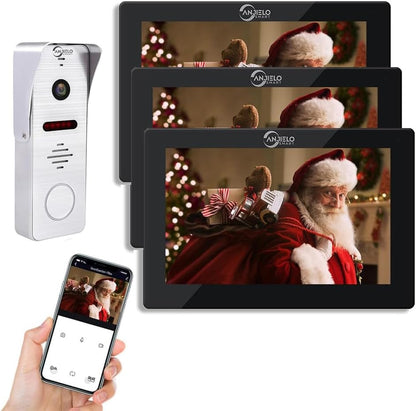 Anjielo Smart Home Wired Video Apartment Doorbell Intercom with 1080P HD Camera,7 Inch WiFi Touch Monitor System,Motion Detect,TUYA Smart Home Video Intercom Door Phone Kits for Home Villa