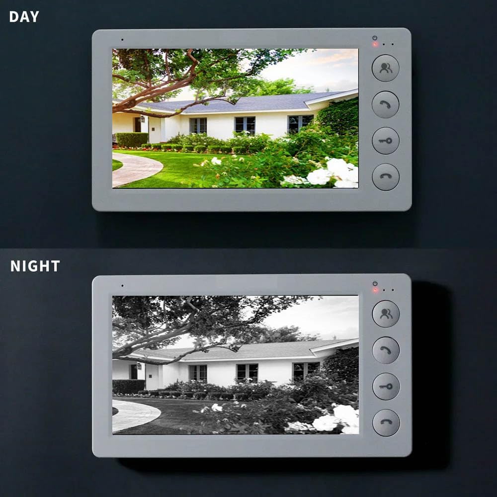 AnjieloSmart Home 4 Wired Video Intercom 7 Inch Monitor Video Door Intercom for2/3/4/5/6/8/10/12 Multi-Units Video Doorbell for ID Card to Unlock