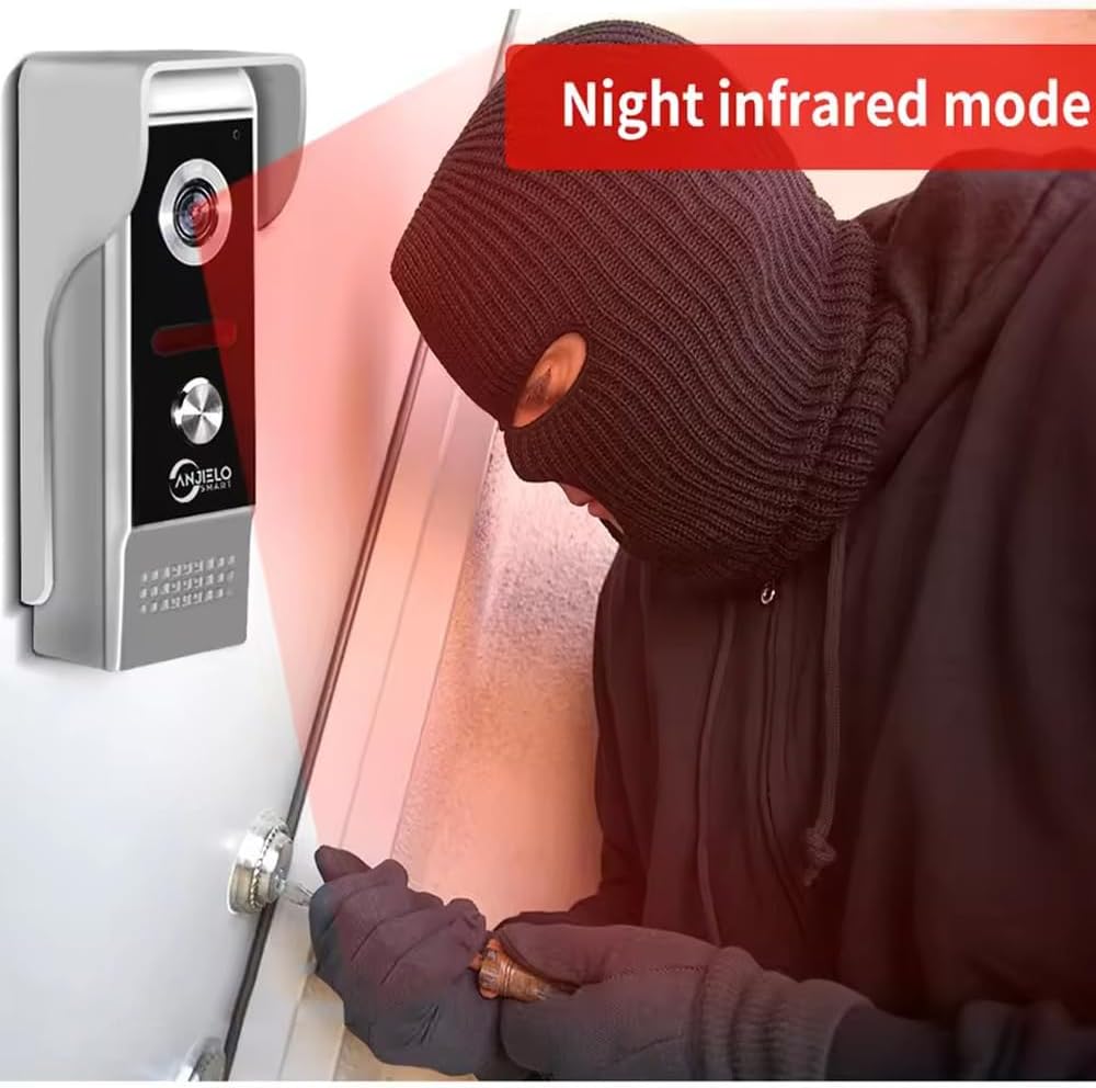 ANJIELO SMART HOME Wired Video Intercom System,7 Inch Monitor,HD Camera Kits,IR Outdoor Camera Support Monitoring,Unlock, 2 Way Intercom,Mute