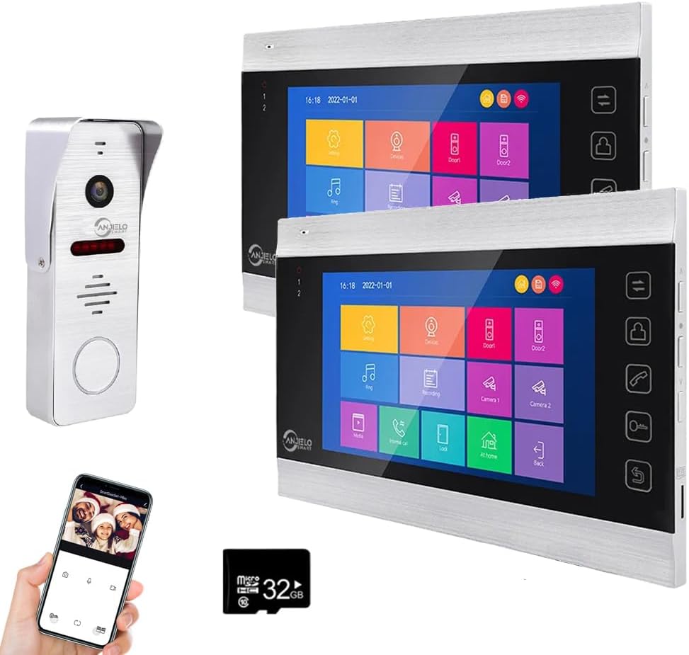 Anjielo Smart Home WiFi Video Intercom System with 1080P 160°Wide HD Camera 7 lnch Wired Screen Monitor with Night Vision Motion Detect for Vally Apartment Tuya