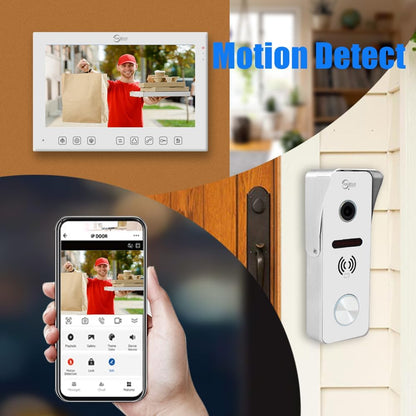 Anjielo Smart Home Wireless Video Smart Video Intercom System 7 Inch Touch Key 1080P Camera 160° Angle WiFi Tuya IC Card Unlocking Motion Detect Night Vision for Home Apartment(Wired)