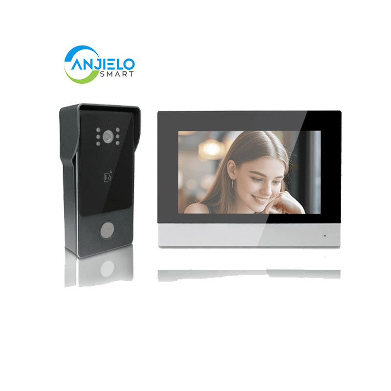 Anjielo Smart Home Tuya Smart IP Video Intercom System Two Wired Doorbell 1080P Camera 7 Inch Touch Screen Password IC Card Unlock Door