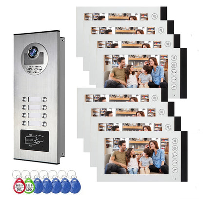 Anjielo Smart Home Wired Video Multi-family Apartment Intercom System,2/3/4/6/8/10/12 Units 7 inch Monitor Video Door Phone Kit,Indoor Outdoor Video Doorbell, ID Card Unlock, 2 Way Audio for Home and Villa