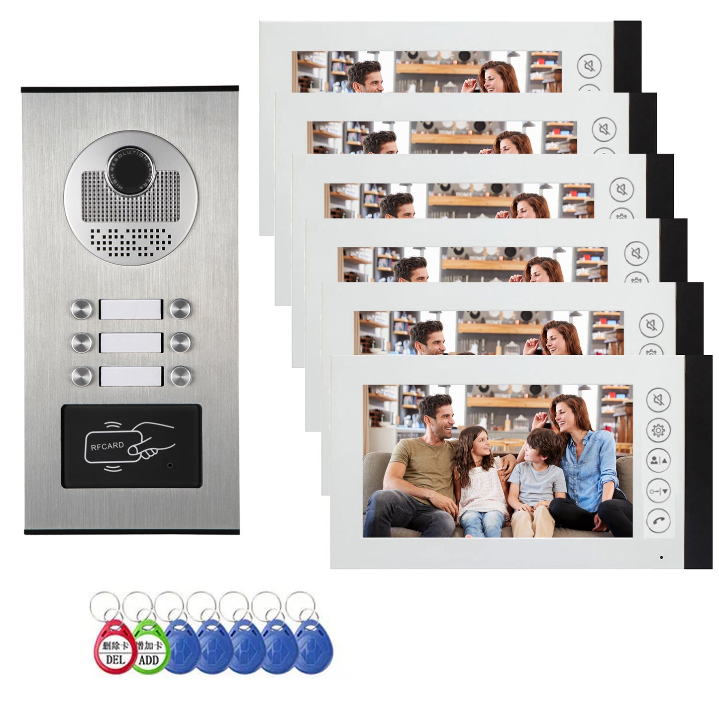 Anjielo Smart Home Wired Video Multi-family Apartment Intercom System,2/3/4/6/8/10/12 Units 7 inch Monitor Video Door Phone Kit,Indoor Outdoor Video Doorbell, ID Card Unlock, 2 Way Audio for Home and Villa