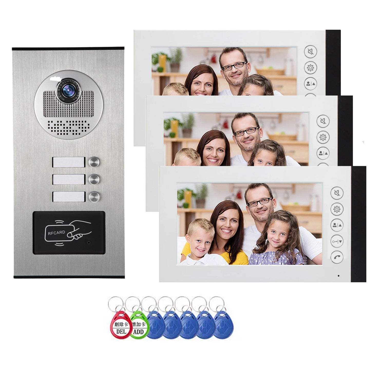 Anjielo Smart Home Wired Video Multi-family Apartment Intercom System,2/3/4/6/8/10/12 Units 7 inch Monitor Video Door Phone Kit,Indoor Outdoor Video Doorbell, ID Card Unlock, 2 Way Audio for Home and Villa