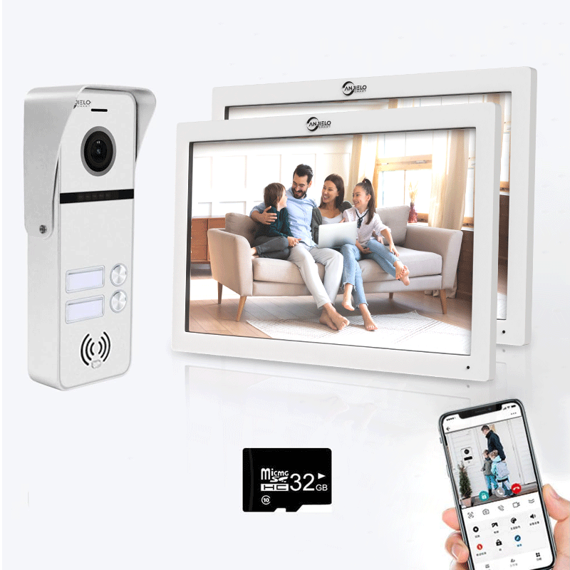 Full Touch Screen Anjielo WiFi Video Intercoms - Tuya Smart 7/10 Inch Intercom for Two Doors with 1080p Resolution and 160° Viewing Angle