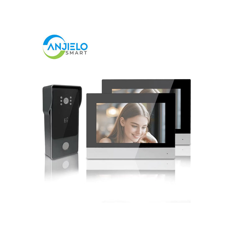 Anjielo Smart Home Tuya Smart IP Video Intercom System Two Wired Doorbell 1080P Camera 7 Inch Touch Screen Password IC Card Unlock Door