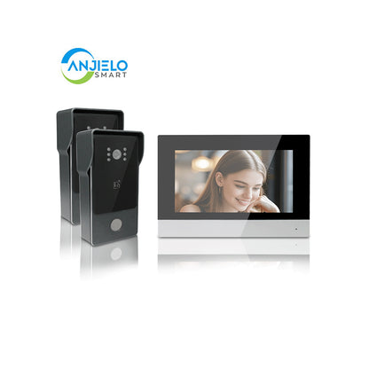 Anjielo Smart Home Tuya Smart IP Video Intercom System Two Wired Doorbell 1080P Camera 7 Inch Touch Screen Password IC Card Unlock Door