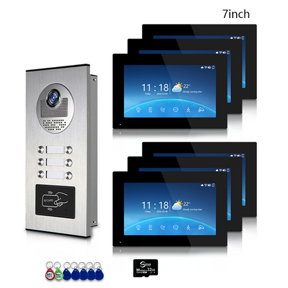 Multi-Family 4-Wire Video Intercom Doorbell System, 1080P HD Camera, 3 Unlock Methods, Tuya Smart App, 2-12 Units, Night Vision & Motion Detection