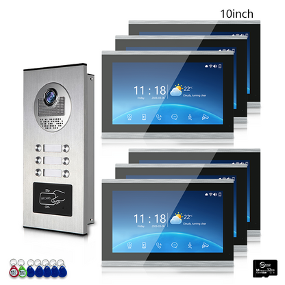 Multi-Family 4-Wire Video Intercom Doorbell System, 1080P HD Camera, 3 Unlock Methods, Tuya Smart App, 2-12 Units, Night Vision & Motion Detection