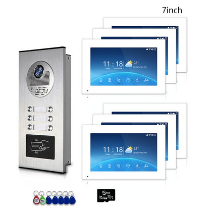 Multi-Family 4-Wire Video Intercom Doorbell System, 1080P HD Camera, 3 Unlock Methods, Tuya Smart App, 2-12 Units, Night Vision & Motion Detection