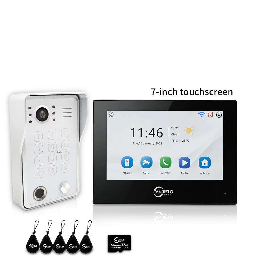 Anjielo 7/10 Inch 4-Wire WiFi Video Intercom System with 5-in-1 Unlock Fingerprint RFID Password App for Home Apartment