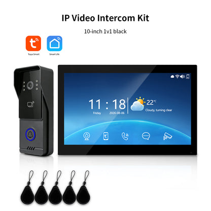Tuya Smart IP Video Intercom System | 7/10 Inch Touch Monitor, 1080P Wired Doorbell Camera, RFID Card, Remote Unlock, Two-Way Audio, Infrared Night Vision for Villa Home Security