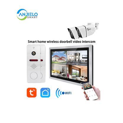 Anjielo Tuya DVR 1080P smart home Doorbell 10 inch Video Intercoms For Control System WiFi Video 4 independent screens IP doorbell