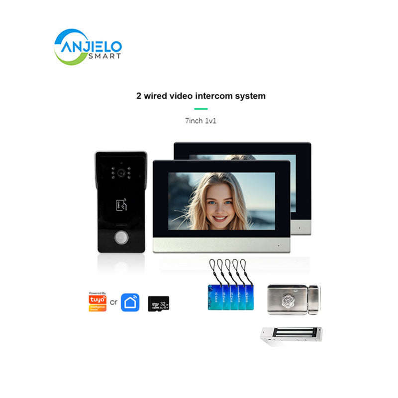 Anjielo Smart Home 1080P 2 Wired Video Doorbell Intercom System Tuya Wifi Motion Dection Doorbell With 7 /10Touch Screen Security Syste for home