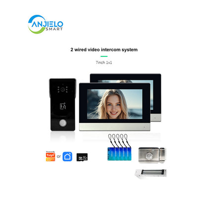 Anjielo Smart Home 1080P 2 Wired Video Doorbell Intercom System Tuya Wifi Motion Dection Doorbell With 7 /10Touch Screen Security Syste for home
