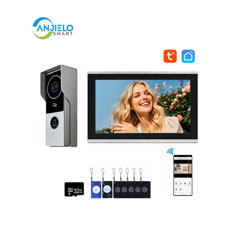 ANJIELO Smart Home Security Intercom System with 1080P 7/10-inch Touch Screen and Waterproof Door Phone, 140° Ultra-wide-angle Monitoring For Home