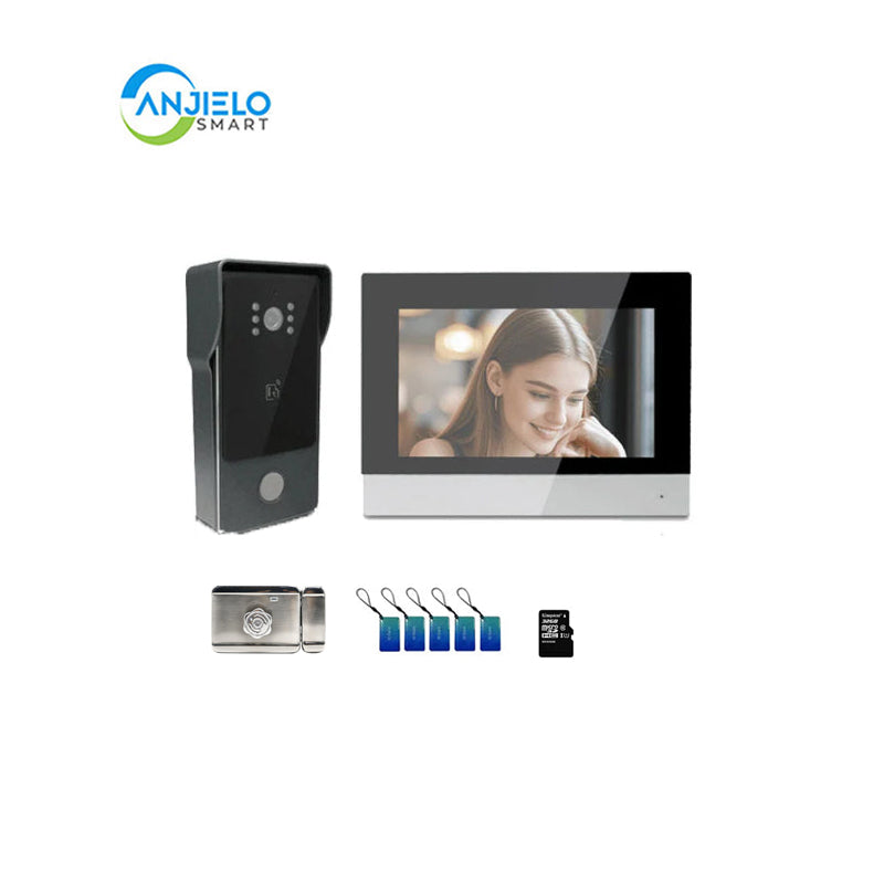 Anjielo Smart Home Tuya Smart IP Video Intercom System Two Wired Doorbell 1080P Camera 7 Inch Touch Screen Password IC Card Unlock Door