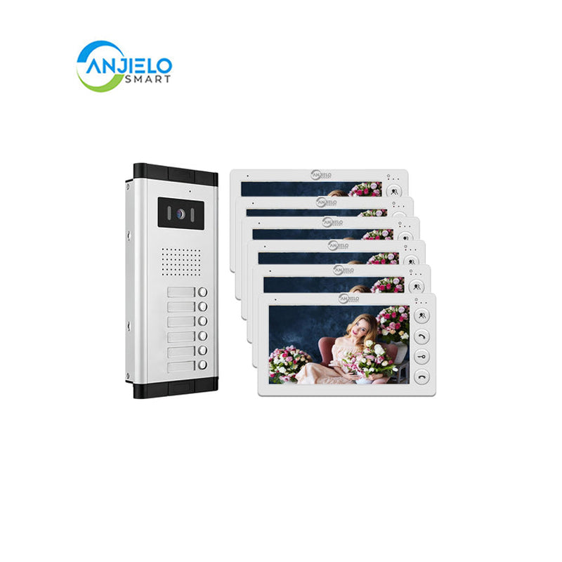 AnjieloSmart Home 4 Wired Video Intercom 7 Inch Monitor Video Door Intercom for2/3/4/5/6/8/10/12 Multi-Units Video Doorbell for ID Card to Unlock