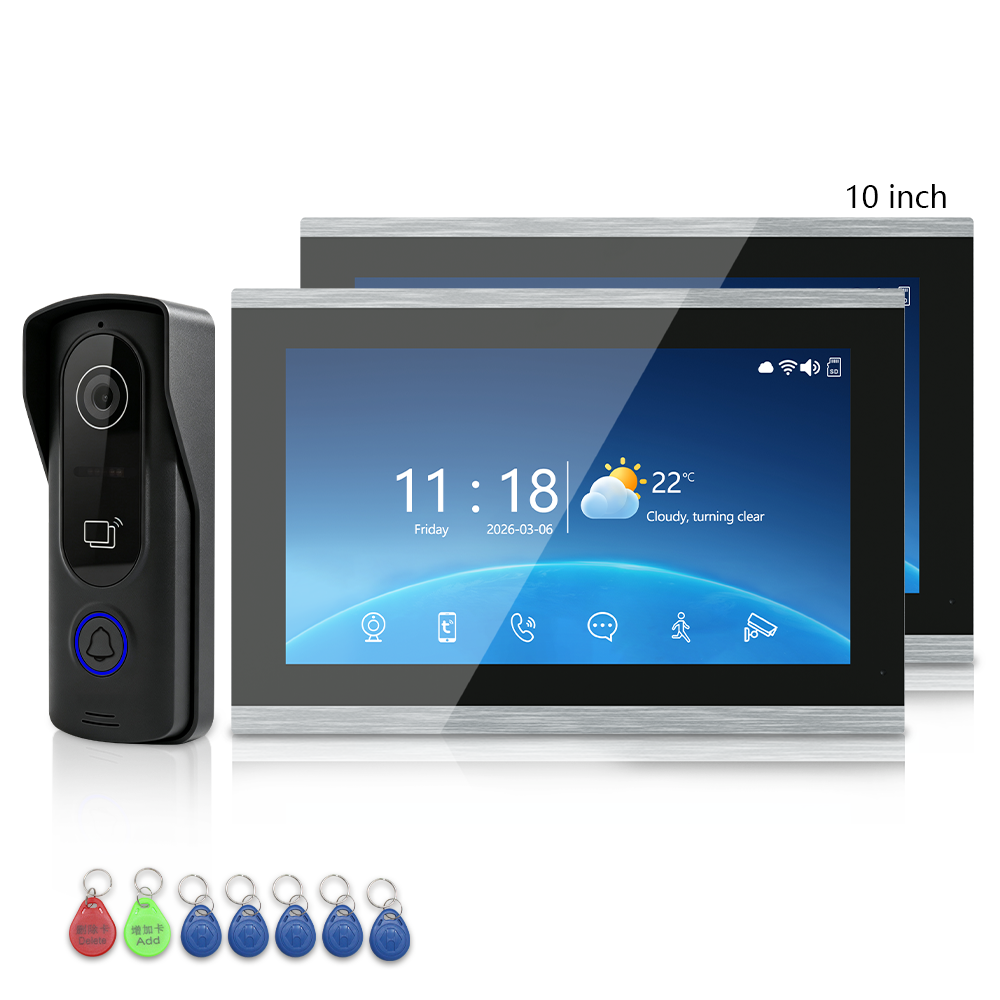 ANJIELO SMART 4-Wire Tuya Video Intercom System, 1080P Wired Villa Door Phone, Motion Detection, IR Night Vision, Multi Indoor Monitor Intercom, RFID Card + APP Remote Unlock