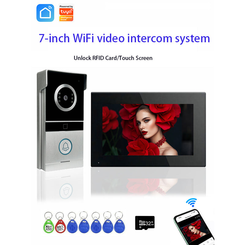 AnjieloSmart Video Intercom 7/10 inch 1080P WiFi Video Door Phone with RFID Unlock IR Night Vision and Two-way Talk Video Intercom System for Home