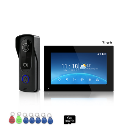 4 Wire Tuya Smart Video Intercom System | 1080P Wired Video Doorbell with Indoor Touch Monitor, RFID Card Unlock, Motion Detection, Night Vision, 2-Way Audio, Remote Unlock for Home Security