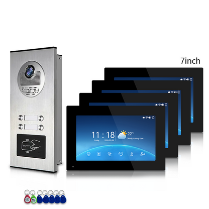 Multi-Family 4-Wire Video Intercom Doorbell System, 1080P HD Camera, 3 Unlock Methods, Tuya Smart App, 2-12 Units, Night Vision & Motion Detection