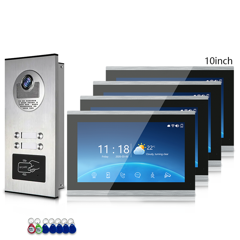 Multi-Family 4-Wire Video Intercom Doorbell System, 1080P HD Camera, 3 Unlock Methods, Tuya Smart App, 2-12 Units, Night Vision & Motion Detection
