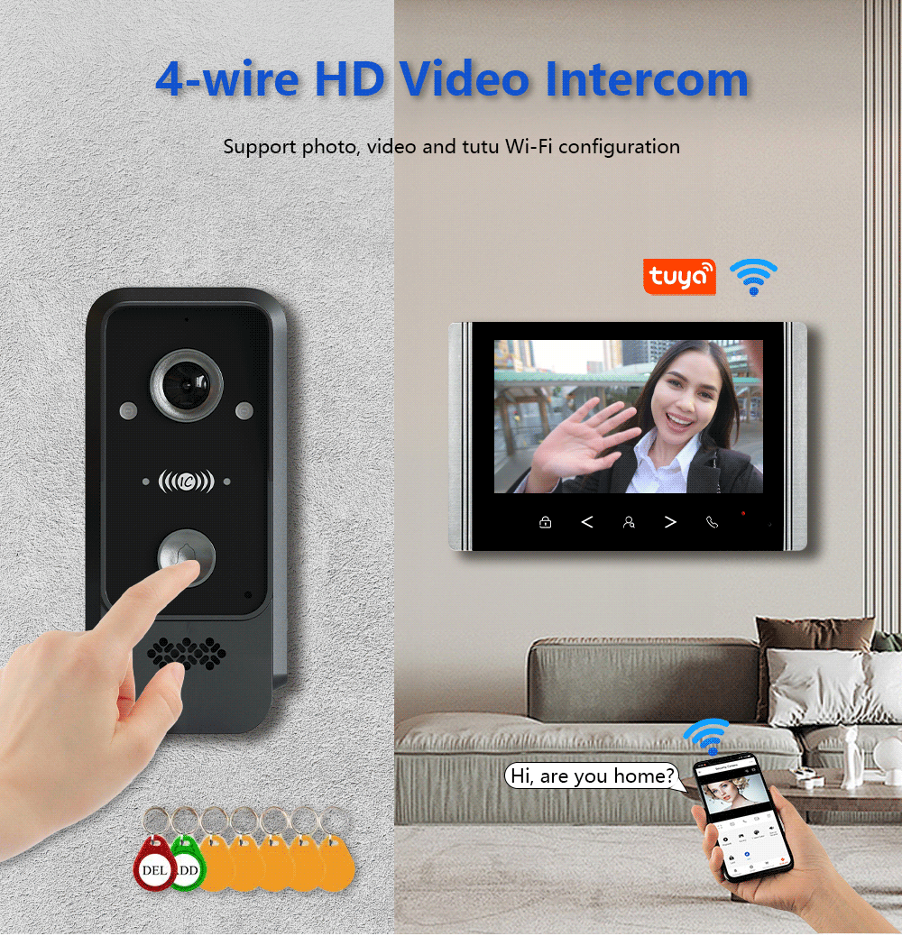 Anjielo Smart Home 1080P New Wifi 4 Wired Video Intercom Doorbell Supports Mobile Phone Remote Control and Smart Home