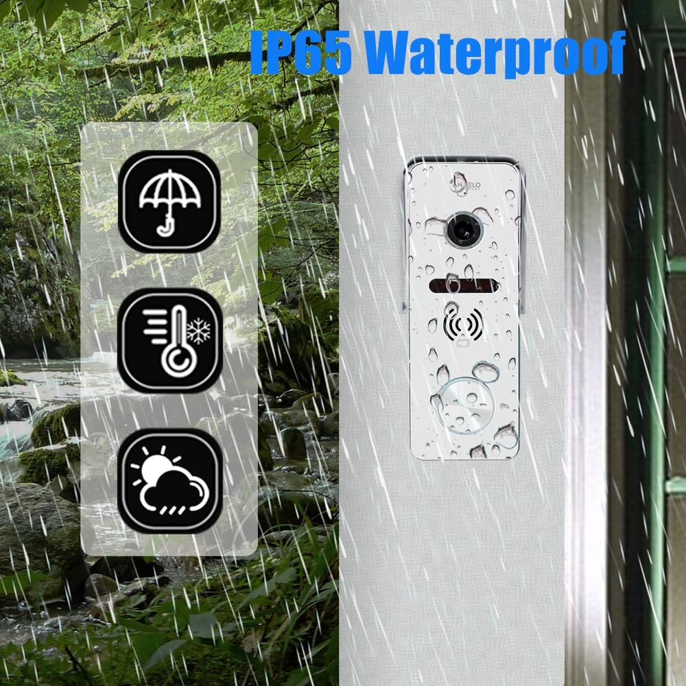 Anjielo Smart Home Wireless Video Smart Video Intercom System 7 Inch Touch Key 1080P Camera 160° Angle WiFi Tuya IC Card Unlocking Motion Detect Night Vision for Home Apartment(Wired)