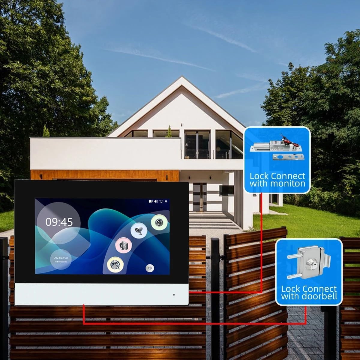 Anjielo Smart Home WiFi Video Doorbell Camera,Wired Video Intercom System, 7 Inches Monitor,HD Smart Video Door Bell with Camera,PIR Motion Detection Night Vision 2-Way Audio Support SD Card