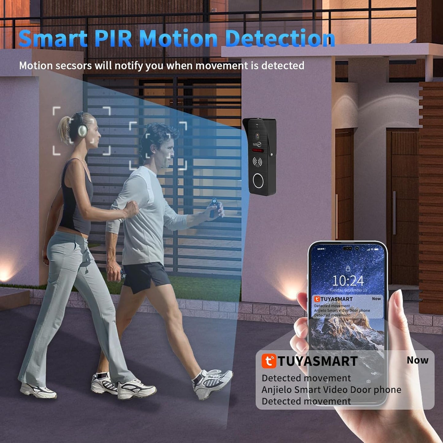 Anjielo Smart Home Wired Video Doorbell Apartment Intercom 7 inch Touch Monitor 1080P Door Camera TUYA Smart Home Door Phone Kits 3 in 1 Unlock RFID Card for Home Villa,32G