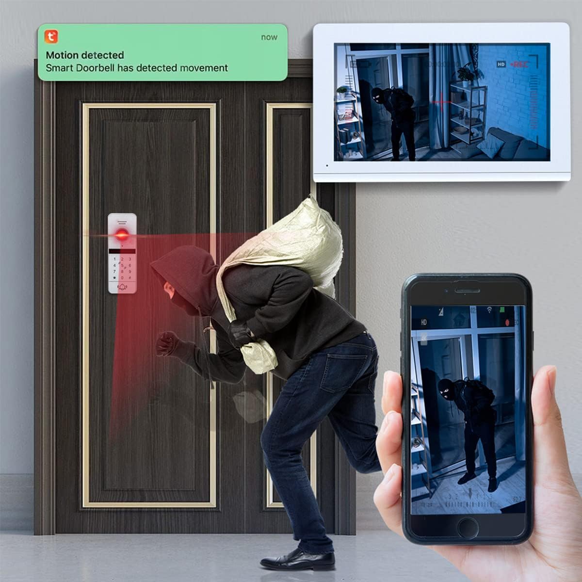 Anjielo Video Intercom System Smart Home 1080P HD Night Vision Doorbell Camera Video Porteiro with 10''Touch Screen Monitor for Home Safety Support Tuya