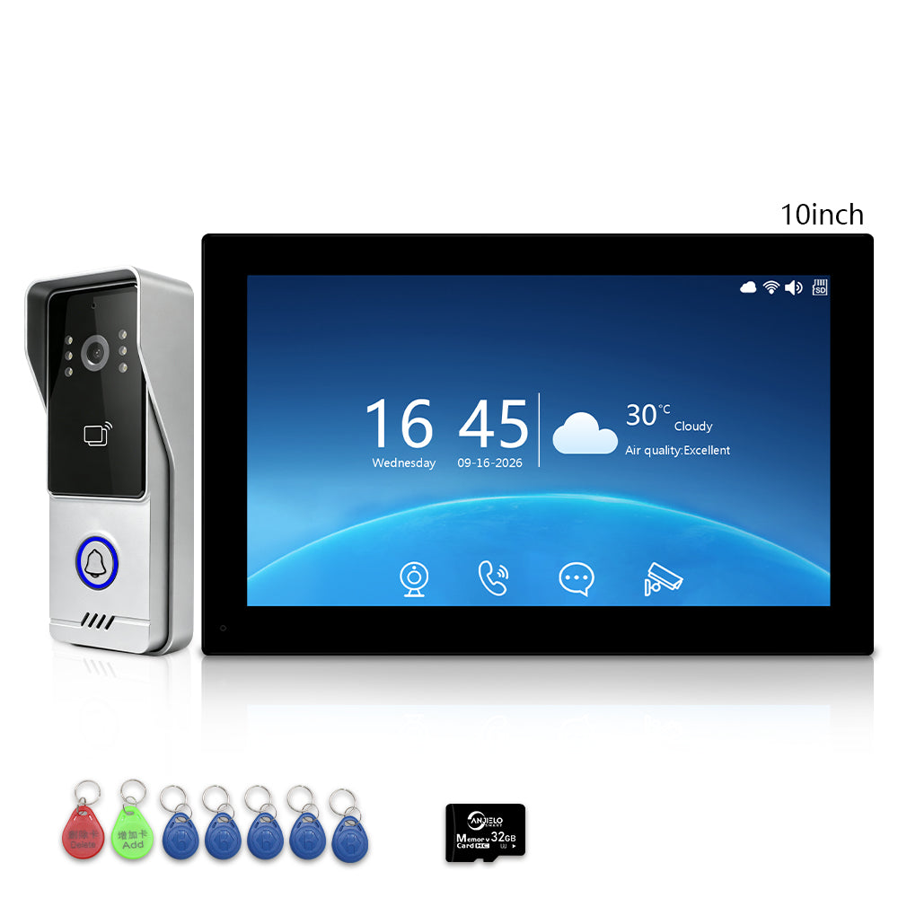 ANJIELO 2-Wire Tuya Smart Video Intercom System, 7/10 Inch Touch Indoor Monitor, 1080P Wired Doorbell with RFID Card Unlock, Night Vision, Motion Detection, IP65 Outdoor Camera, Remote Unlock via Smart Life App