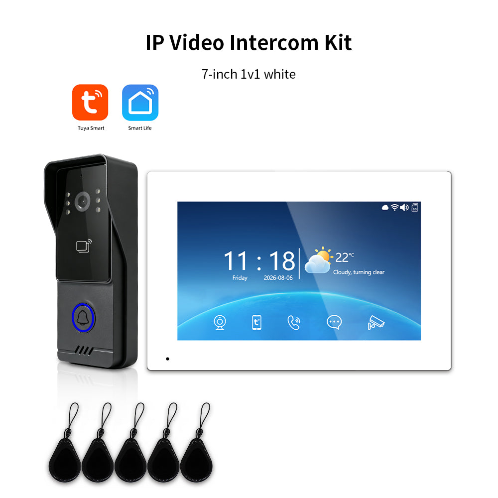 Tuya Smart IP Video Intercom System | 7/10 Inch Touch Monitor, 1080P Wired Doorbell Camera, RFID Card, Remote Unlock, Two-Way Audio, Infrared Night Vision for Villa Home Security
