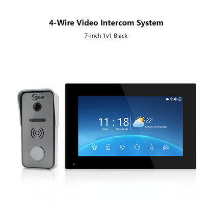 Anjielo 4-Wire Video Intercom System | Touchscreen + Tuya App Integration, 2-Way Audio, Night Vision & Motion Detection, Smart Access Control for Home & Villa