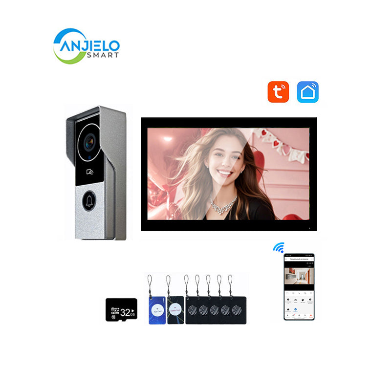 ANJIELO Smart Home Security Intercom System with 1080P 7/10-inch Touch Screen and Waterproof Door Phone, 140° Ultra-wide-angle Monitoring For Home