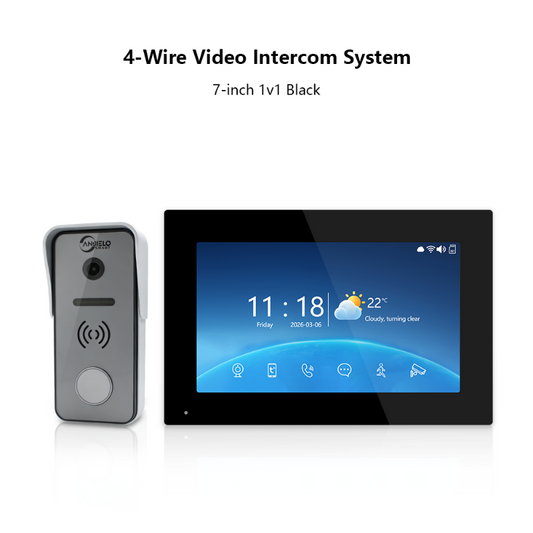 Anjielo 4-Wire Video Intercom System | Touchscreen + Tuya App Integration, 2-Way Audio, Night Vision & Motion Detection, Smart Access Control for Home & Villa