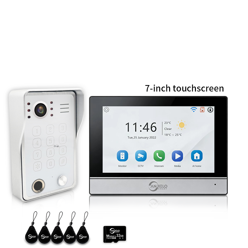 Anjielo 7/10 Inch 4-Wire WiFi Video Intercom System with 5-in-1 Unlock Fingerprint RFID Password App for Home Apartment