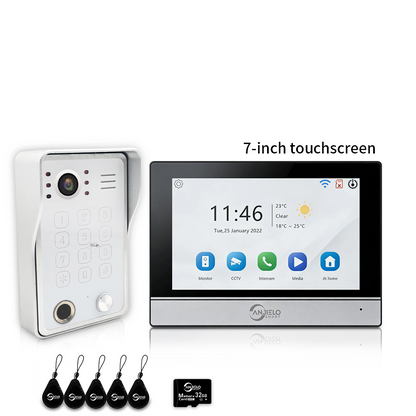 Anjielo 7/10 Inch 4-Wire WiFi Video Intercom System with 5-in-1 Unlock Fingerprint RFID Password App for Home Apartment