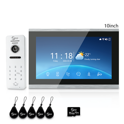4-Wire Tuya Smart Video Intercom System, 10 Inch Touch Screen Indoor Monitor, Wired Doorbell Camera with Keypad, Two-Way Audio, PIR Motion Detection, Remote Unlock, Night Vision for Home Villa Security