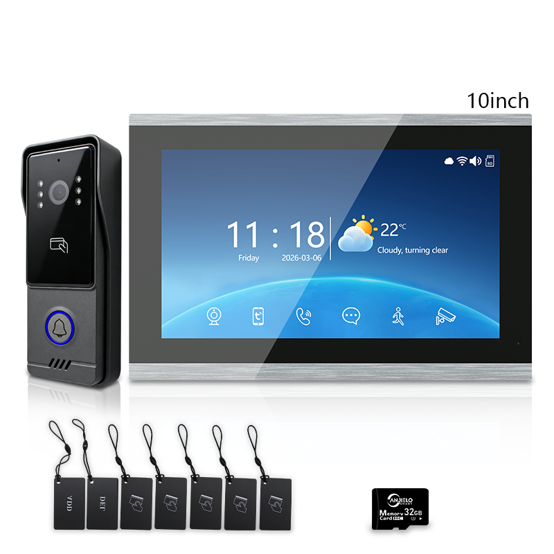Tuya Smart 4‑Line Wired Video Intercom System, 10" Touch Screen Video Door Phone, RFID Unlock IP65 Doorbell Camera for Villa Home Security