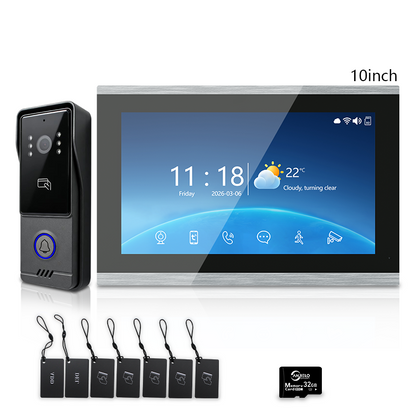 Tuya Smart 4‑Line Wired Video Intercom System, 10" Touch Screen Video Door Phone, RFID Unlock IP65 Doorbell Camera for Villa Home Security