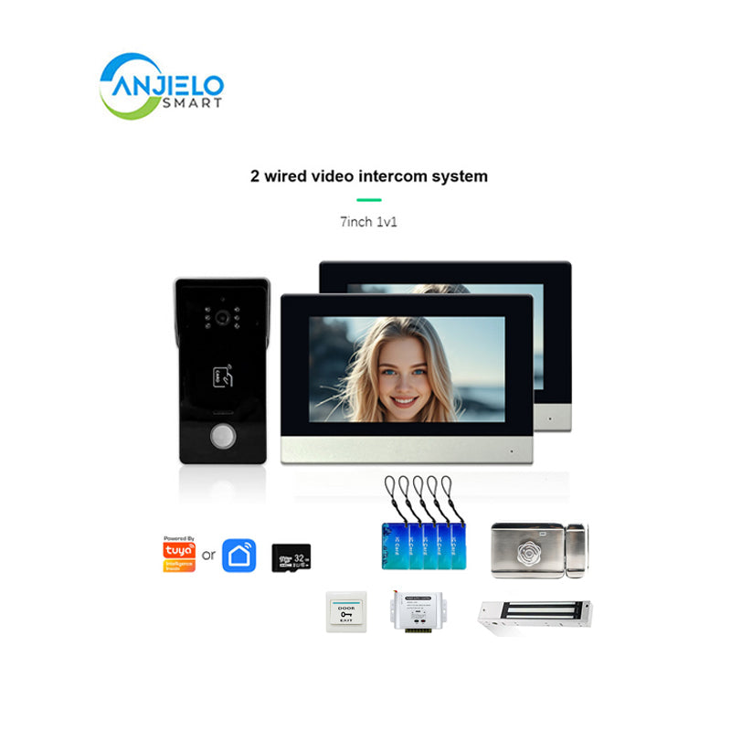 Anjielo Smart Home 1080P 2 Wired Video Doorbell Intercom System Tuya Wifi Motion Dection Doorbell With 7 /10Touch Screen Security Syste for home
