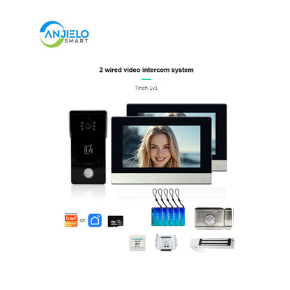 Anjielo Smart Home 1080P 2 Wired Video Doorbell Intercom System Tuya Wifi Motion Dection Doorbell With 7 /10Touch Screen Security Syste for home