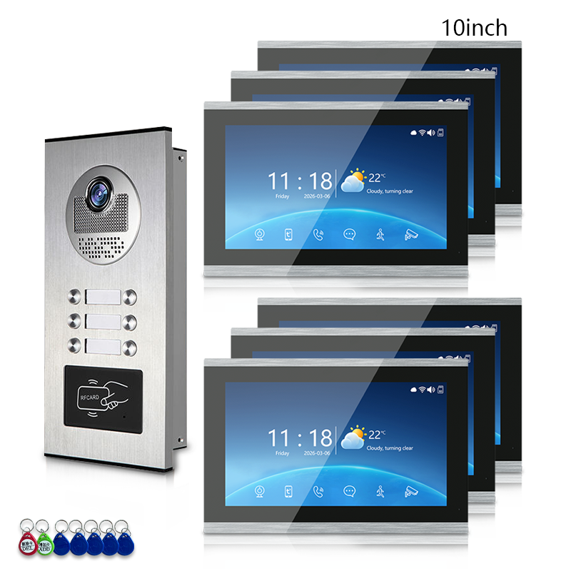 Multi-Family 4-Wire Video Intercom Doorbell System, 1080P HD Camera, 3 Unlock Methods, Tuya Smart App, 2-12 Units, Night Vision & Motion Detection